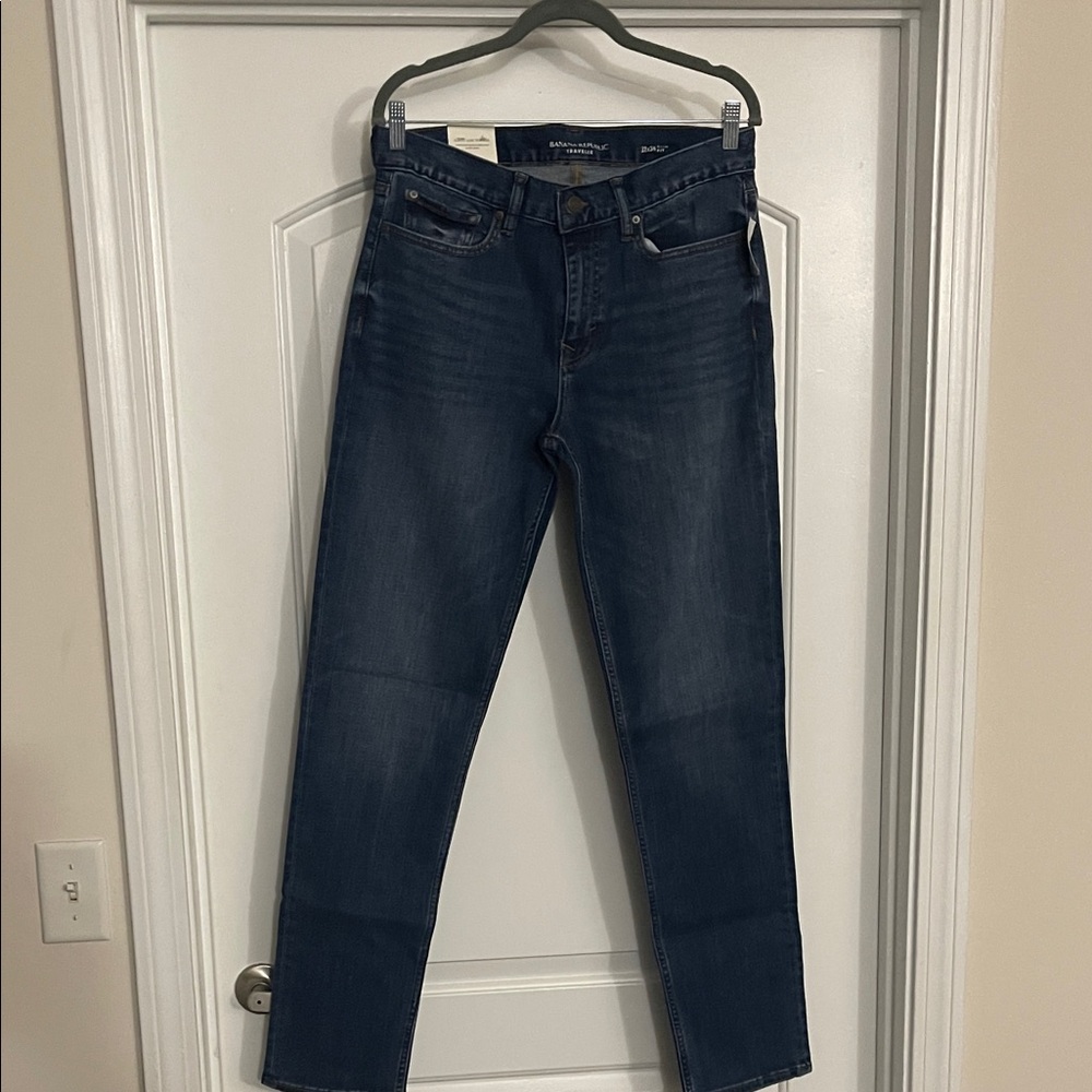 Banana Republic Men’s Slim Fit Traveler Jeans in Dark Blue